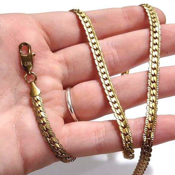 18k Genuine Gold Plated Necklace Cuban Snake Chain Style Birthday Christmas Gift - Picture 3 of 4